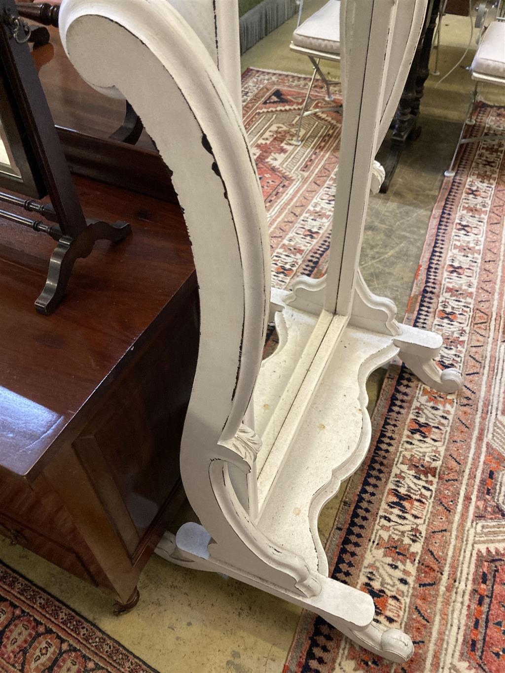 A Victorian style painted cheval mirror, width 77cm, height 164cm